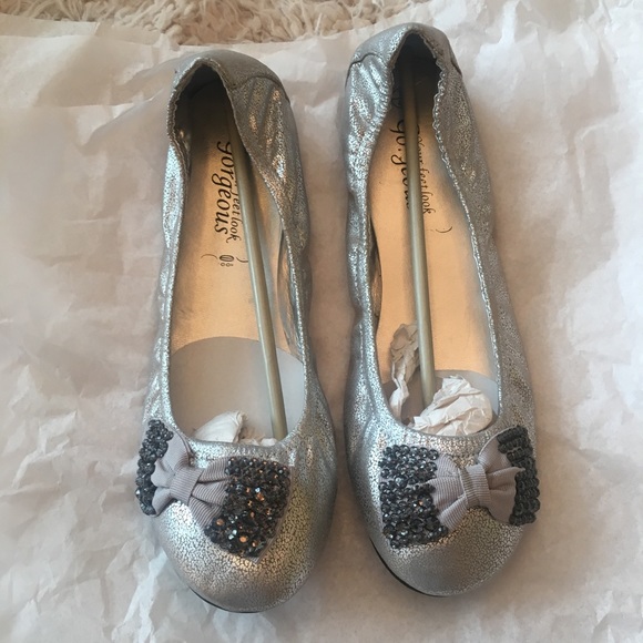 silver flat shoes new look